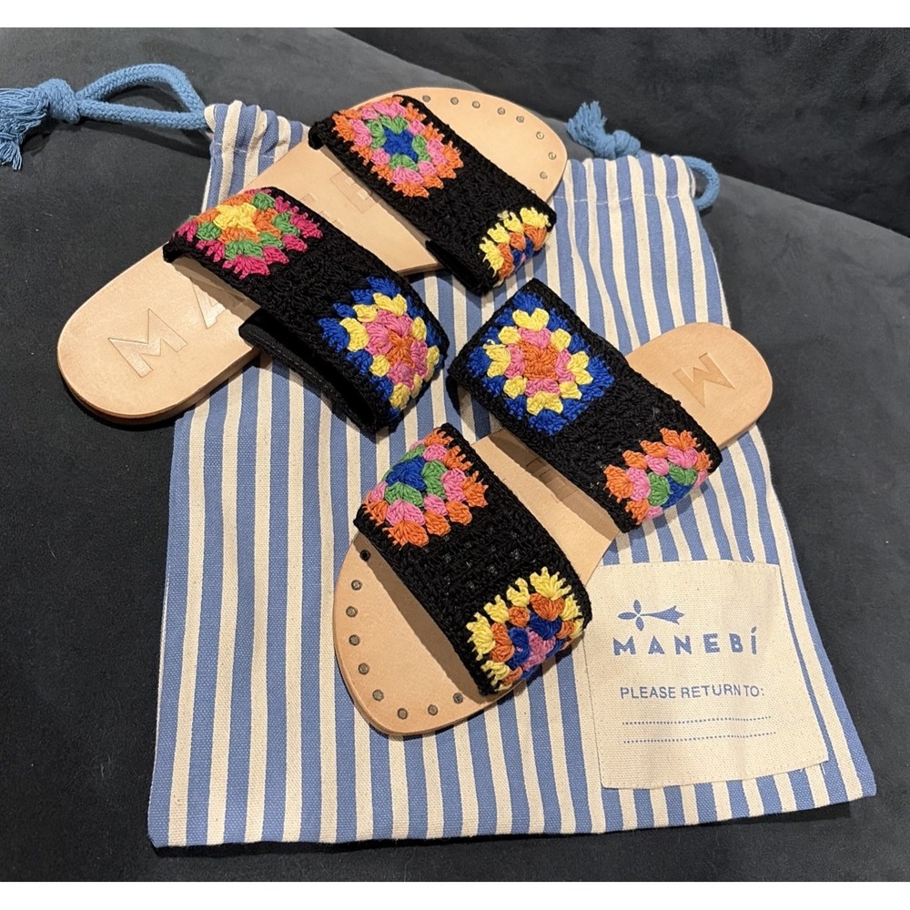 New Manebi Evereve Crochet Double Strap Multicolor Sandals Sz 39 Boho Org $175!